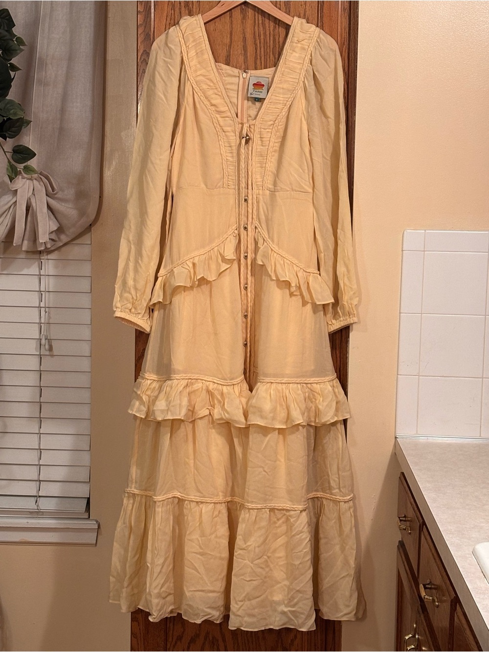 FARM Rio Ruffle Maxi Dress Butter Yellow Women’s Size Medium - Picture 3 of 12